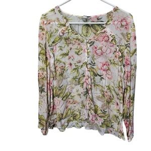 J.Jill Floral Button Front Blouse Medium Sheer Rayon Cottagecore